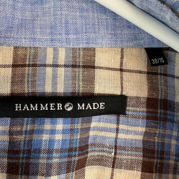 Hammer Made Men Plaid Long Sleeve Button Up Linen Shirt Size 38/15 - Picture 3 of 8
